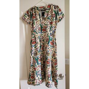 Nooworks RETIRED Greta Style Short Sleeve Midi Dress Bug Out Print Mint Size S